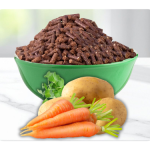 Display of Olewo products showing a pile of red beet granular, a bowl of Rootsies pellets, Olewo product bags and fresh ingredients on kitchen counter
