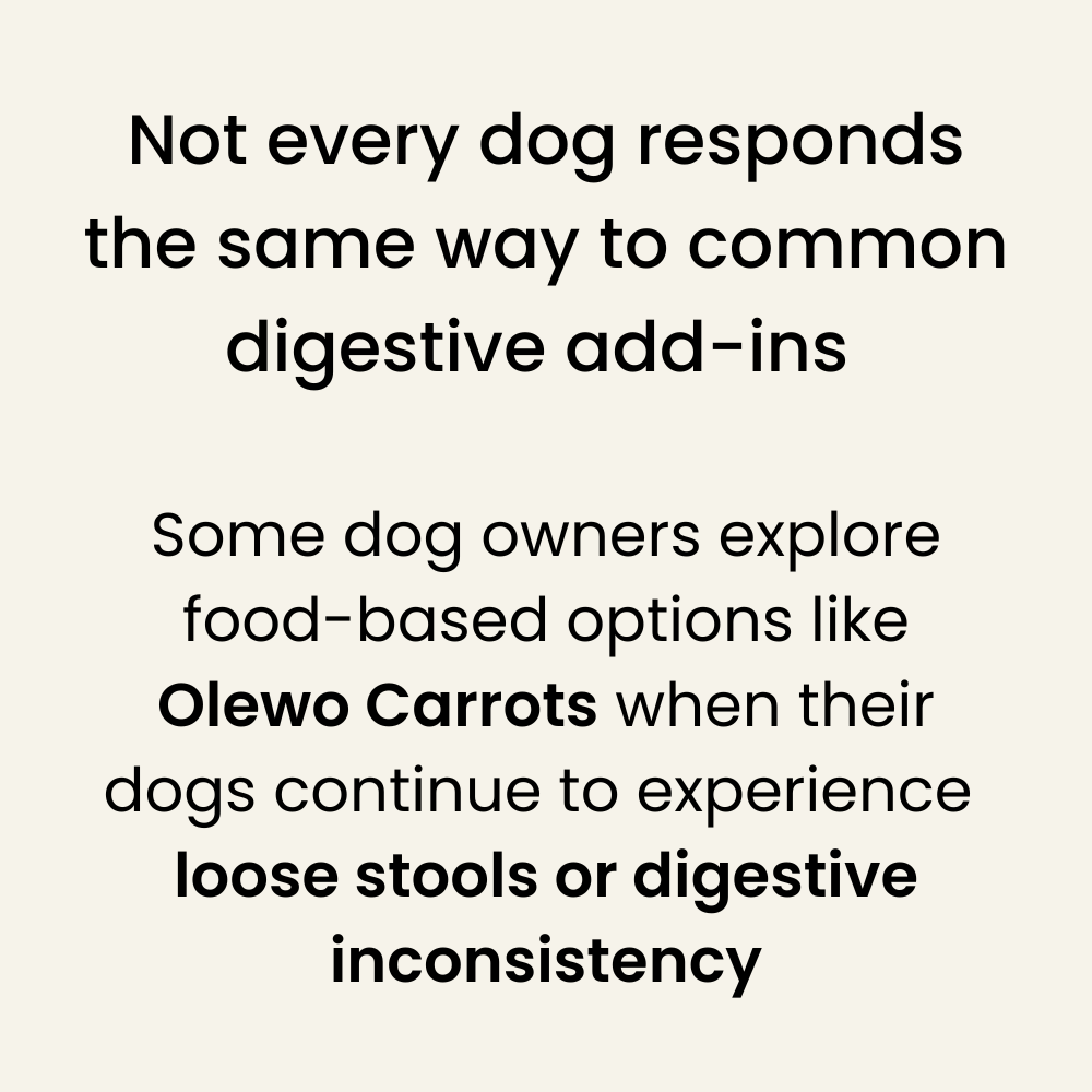 Graphic stating that not every dog responds the same way to common digestive add-ins.