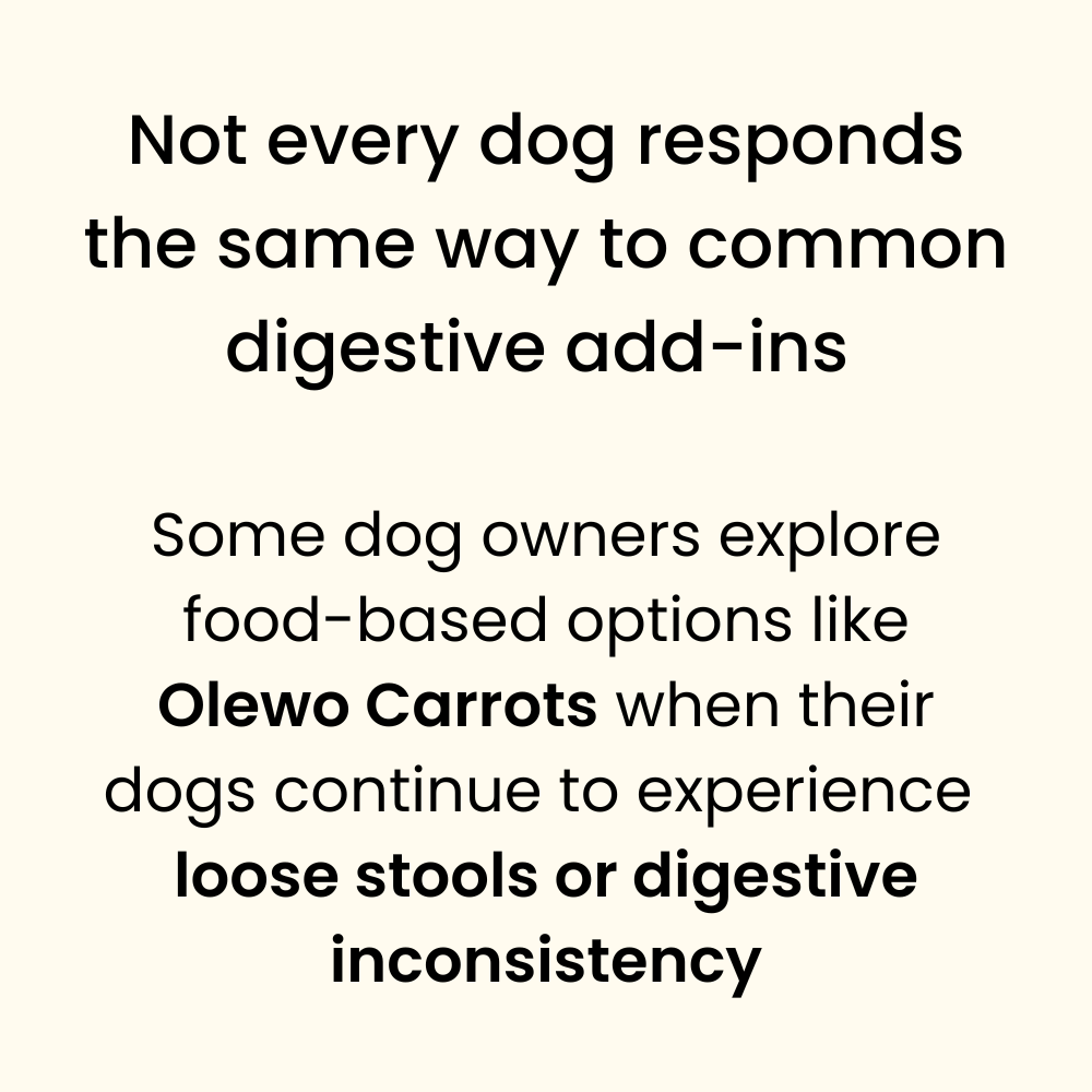 Graphic stating that not every dog responds the same way to common digestive add-ins.